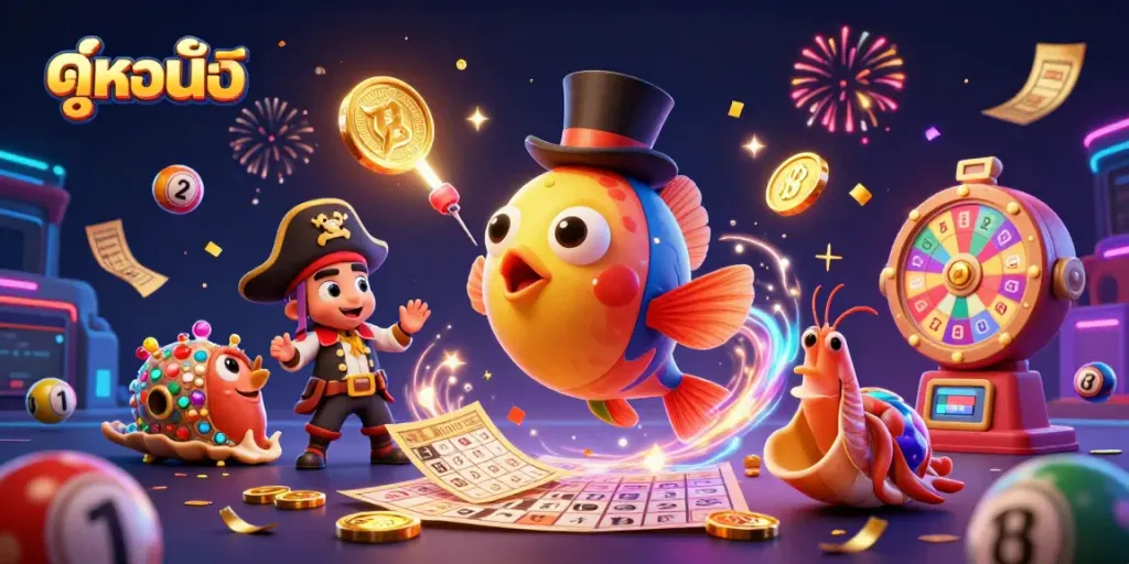 Engage with ดูหนังออนไลน์ through an exciting 3D digital illustration featuring vibrant party elements.