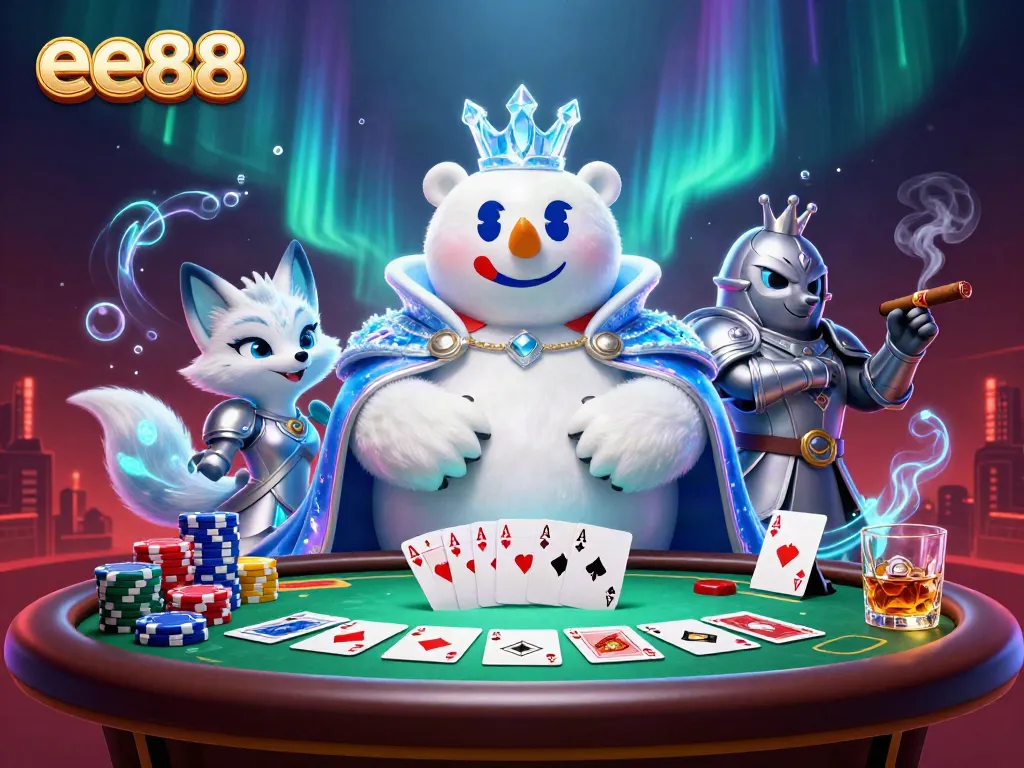 Experience thrilling gaming at ee88 with a vibrant 3D illustration of casino elements and characters.