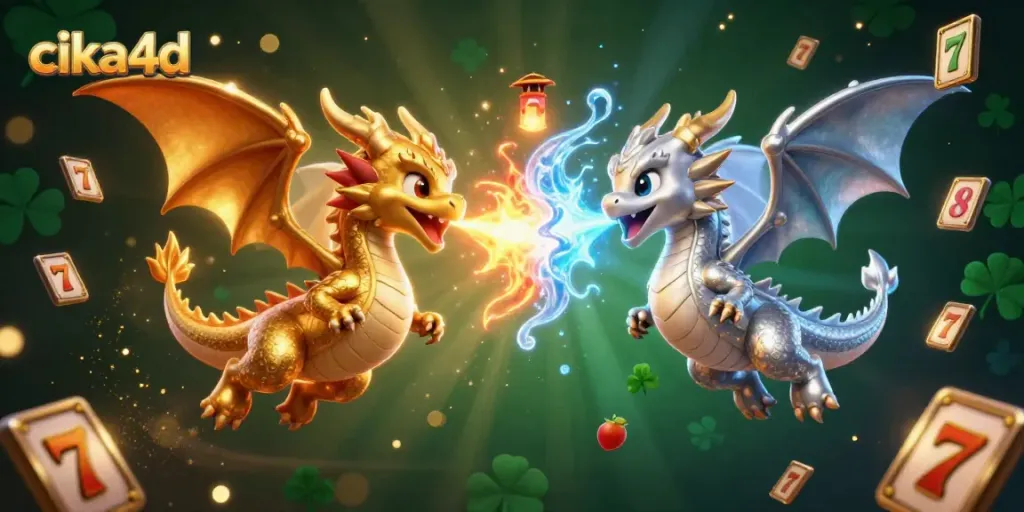 Engage with a captivating cika4d 3D dragon scene featuring dynamic gameplay elements like slot reels and jackpots.