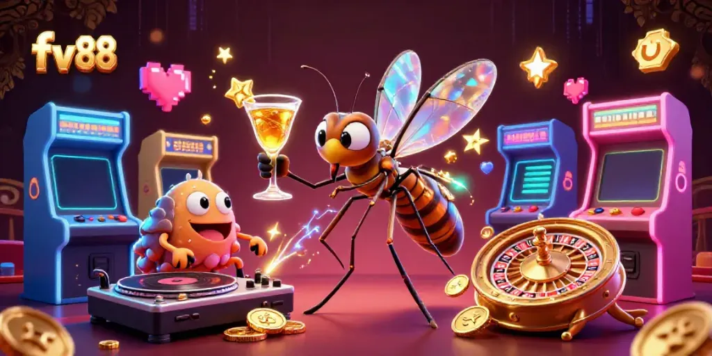 Experience fun at fv 88 through vibrant casino characters and glowing gaming elements in action!
