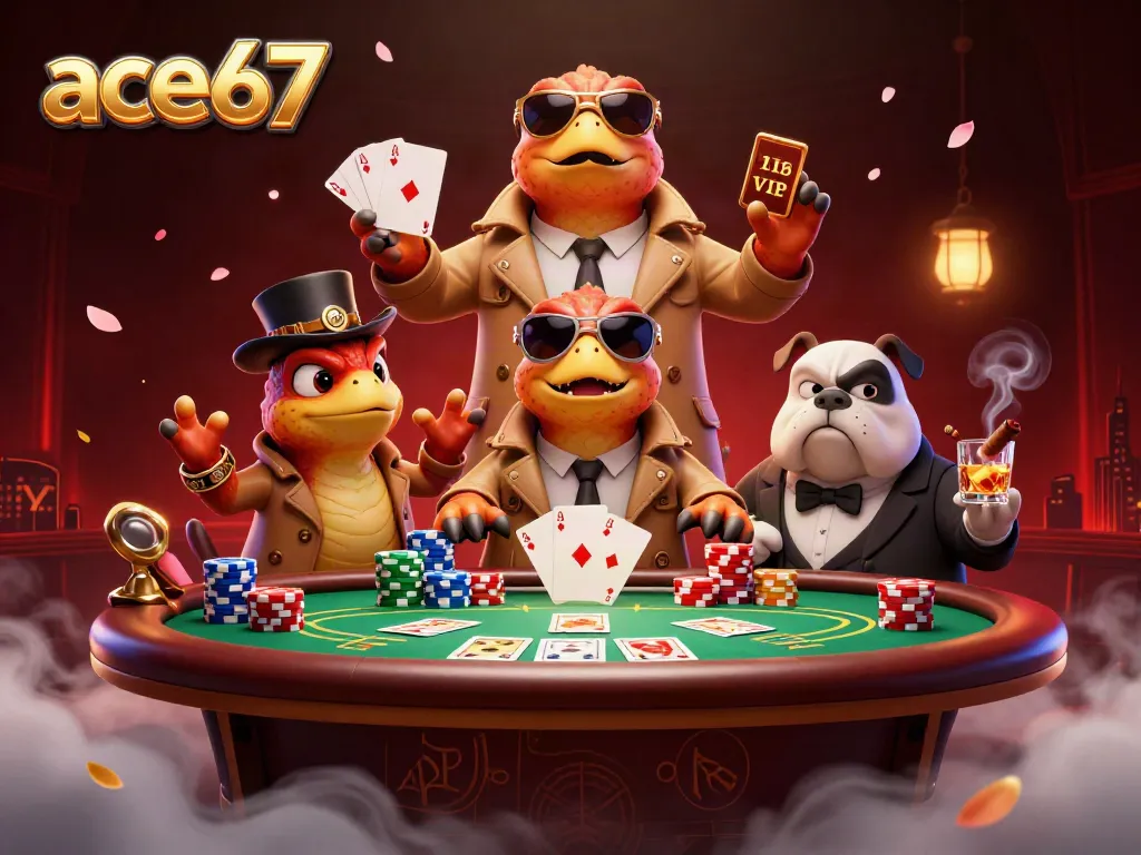 Raptors sneakily entering a VIP casino lounge, ace67-themed poker scene in a vibrant setting