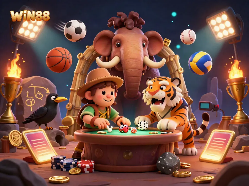 Experience the thrill of WIN88, where prehistoric characters bring casino excitement to life.