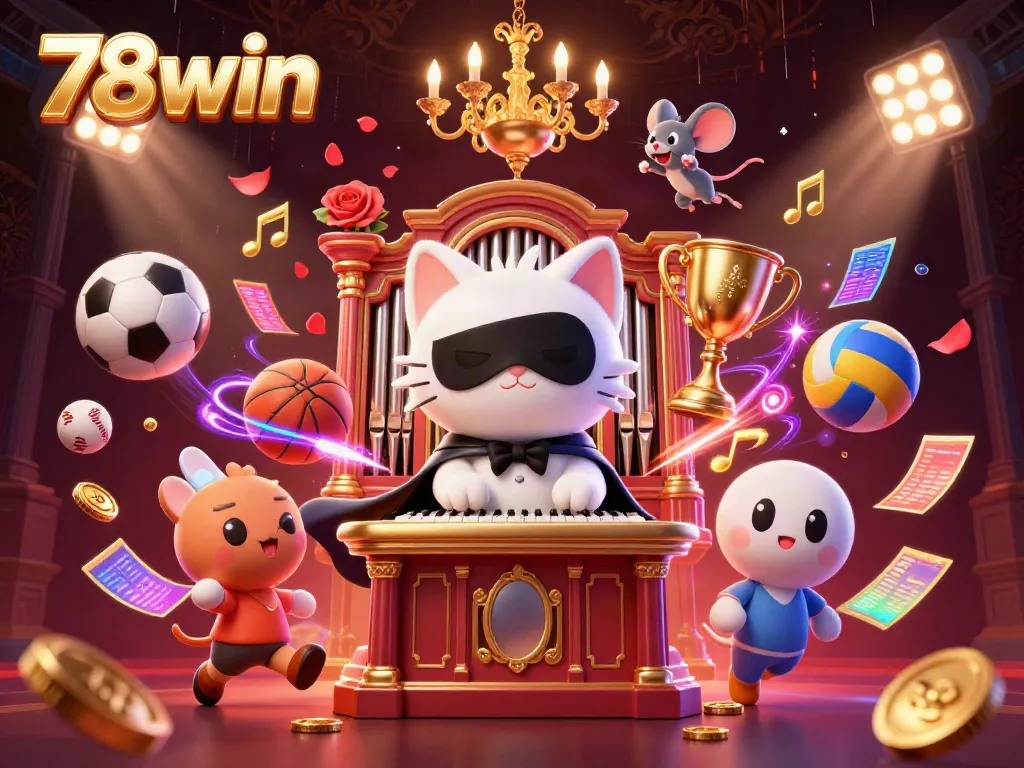 Experience thrilling gaming action with 78win's vibrant casino illustration featuring dynamic characters and sports elements.
