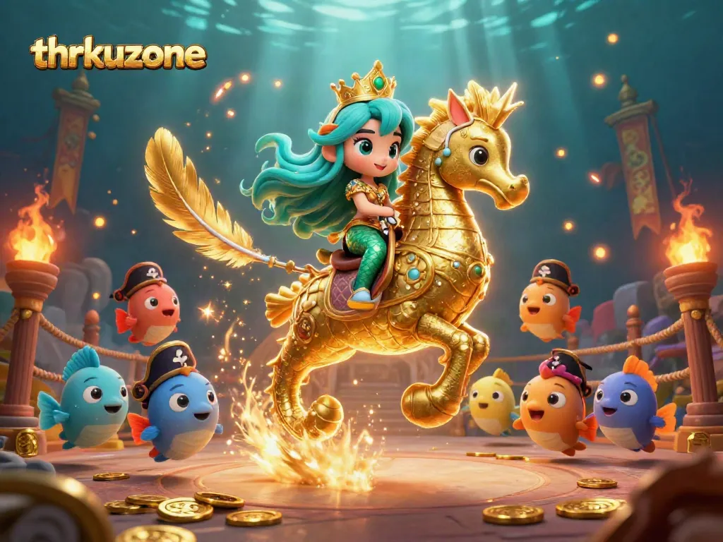 Experience the thrill of gaming at thrkuzone with a vibrant underwater scene filled with a mermaid, seahorse, and treasures.