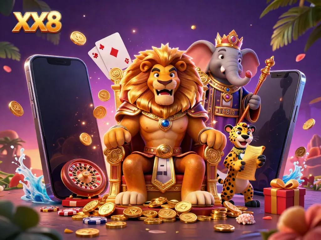 Experience the thrill of gaming with slots and vibrant colors at XX8 in this engaging casino scene.