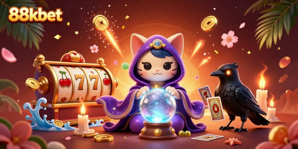 Spin and win with 88kbet at an exciting casino featuring whimsical characters and glowing elements.