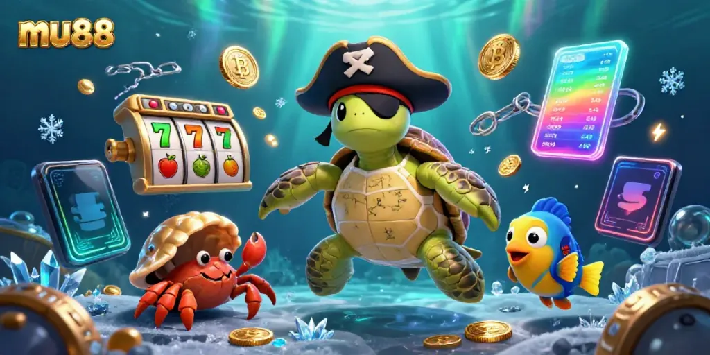 Engage in thrilling slots gameplay with mu88 as pirate turtle and friends uncover treasures.