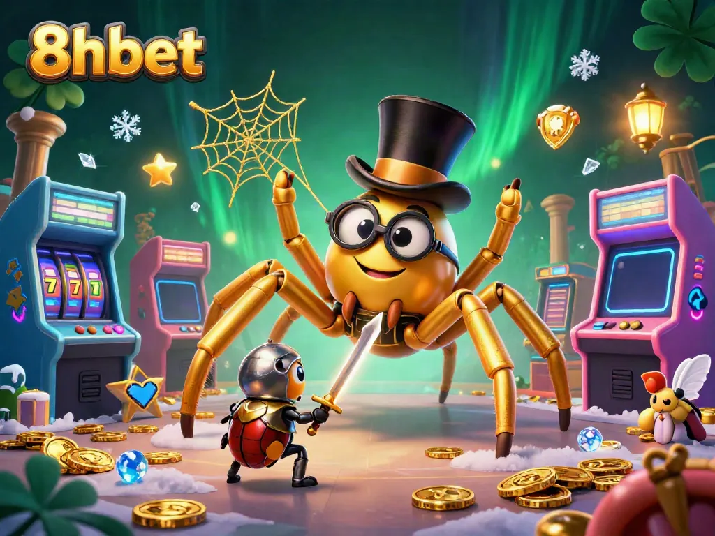Engage in winning strategies at 8xbet with a dynamic casino scene featuring a golden tarantula.